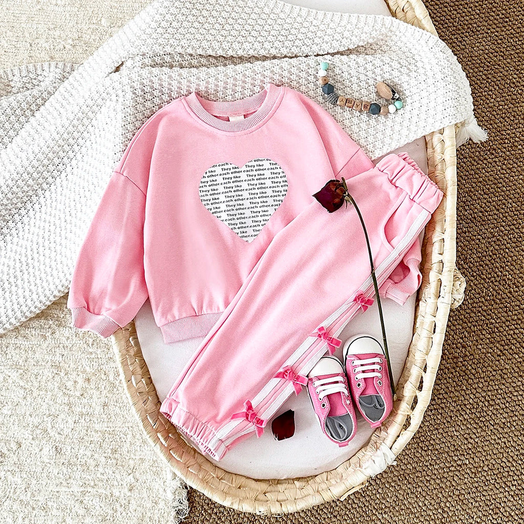 Baby Girl Love Print Sweatshirt & Bow Pants 2-Piece Set