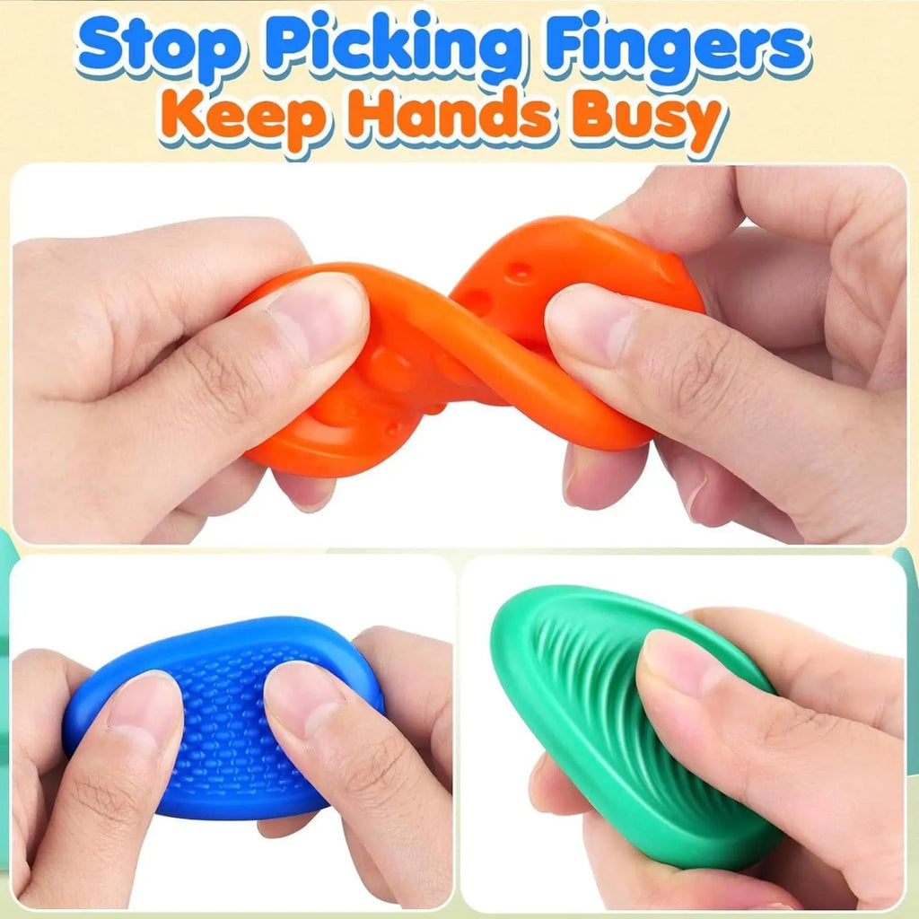 12/6/5PCS Fidegts Toys Silicone Sensory Rings Bracelet Stone Fun Fidgets for Kids Texture Stress Toys for Kids Autism Calming