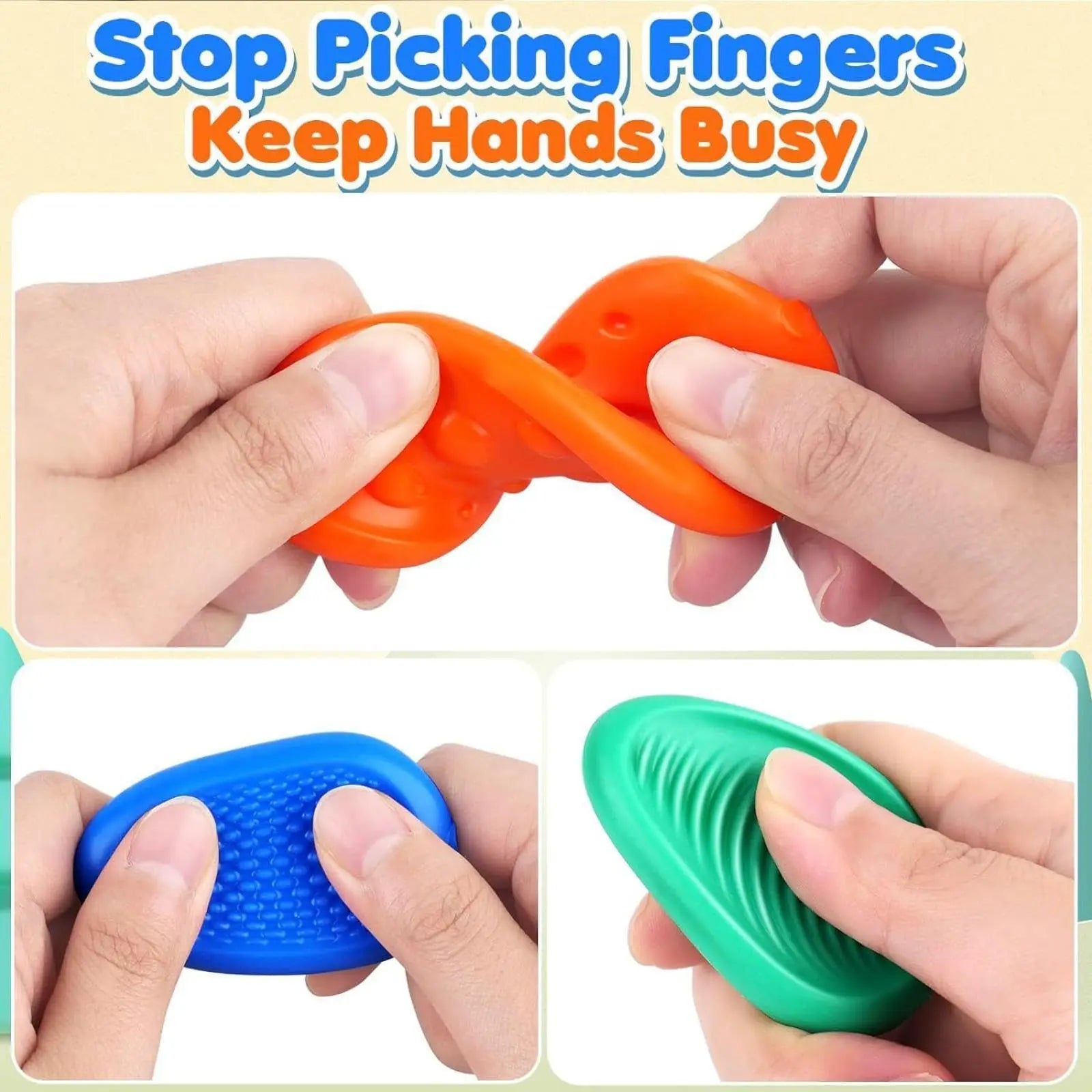 12/6/5PCS Fidegts Toys Silicone Sensory Rings Bracelet Stone Fun Fidgets for Kids Texture Stress Toys for Kids Autism Calming