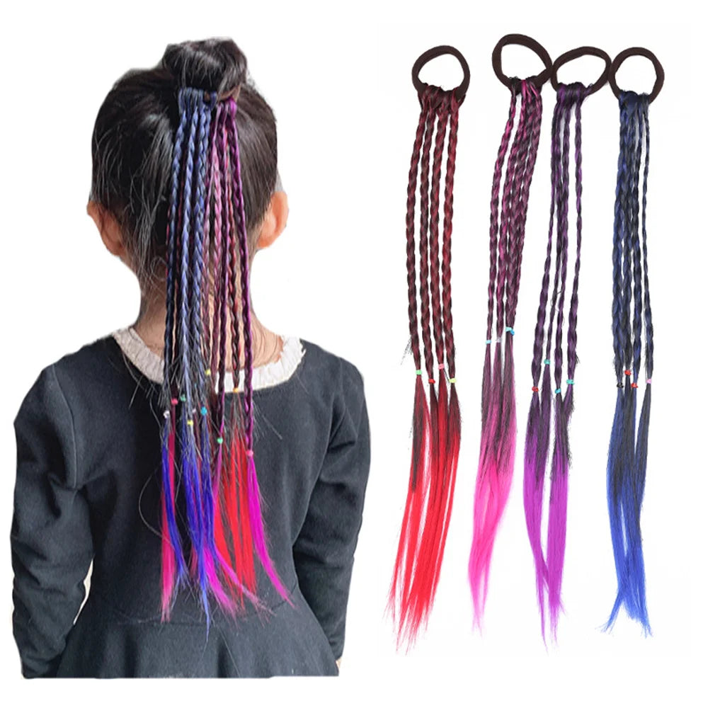 Colorful Hair Braids Tools Gradient Color Synthetic Hair Ponytail Rope Girls Princess Hair Ties Children Kids Styling Braiders