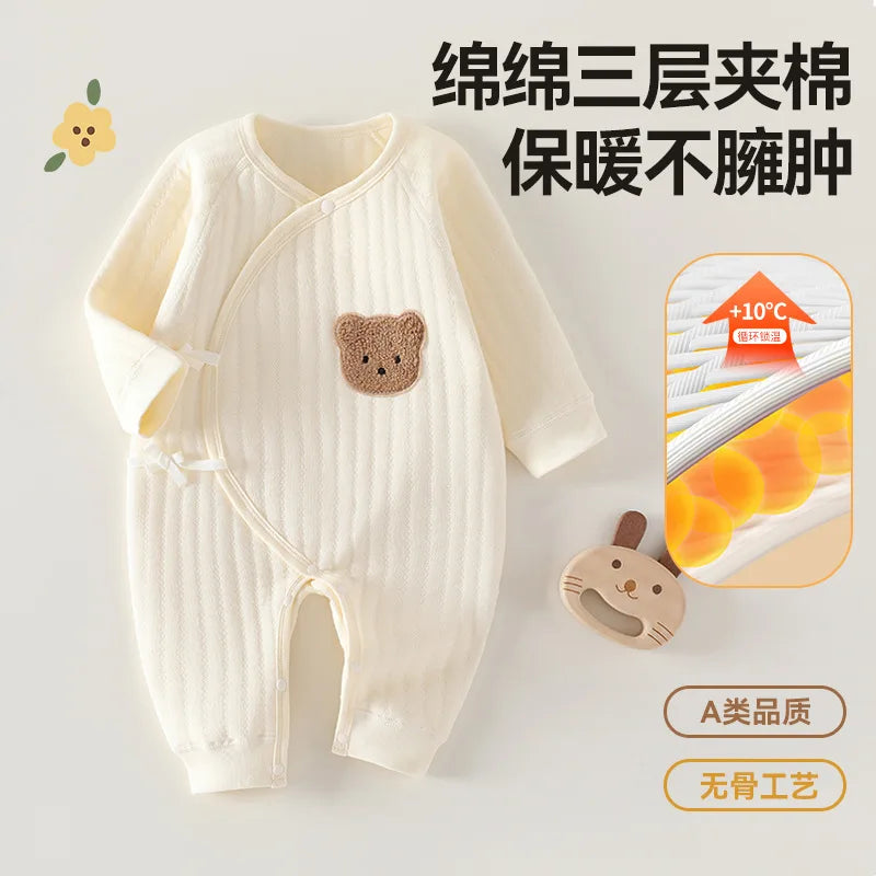 Newborn Baby Unisex 3-Layer Warm Butterfly Cotton Romper Bodysuit