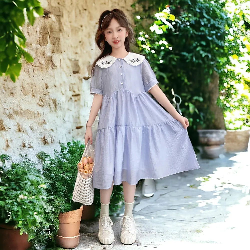 Toddlers Dresses For Girls Children's Dress Summer Cotton Kids School Costumes Short Sleeve Baby  4 5 6 8 9 10 12 Years