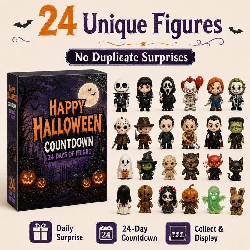 Halloween Advent Calendar | 24-Day Countdown with 24 Horror Movie Mini Figures for Party & Decor