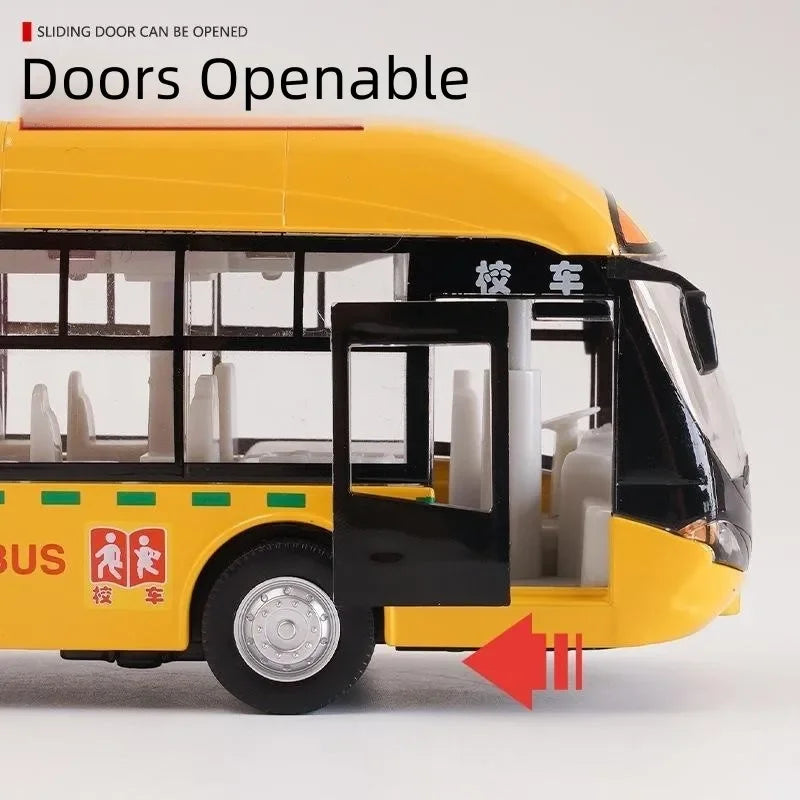 School Bus Car Model Diecast Metal Toy Vehicles City Bus Simulation Doors Openable Sound & Light Collection Kids Toys Gifts