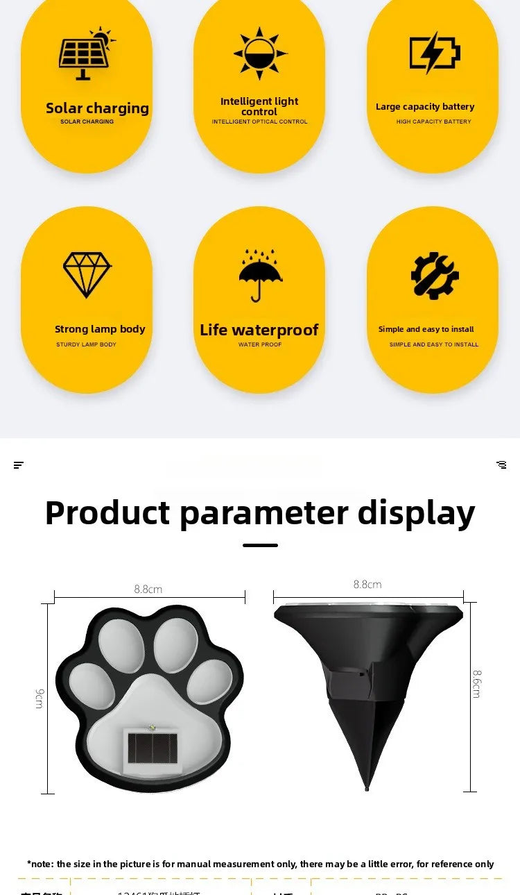 Solar lawn light LED simulation footprint dog paw floor plug light outdoor rainproof courtyard garden decorative buried light