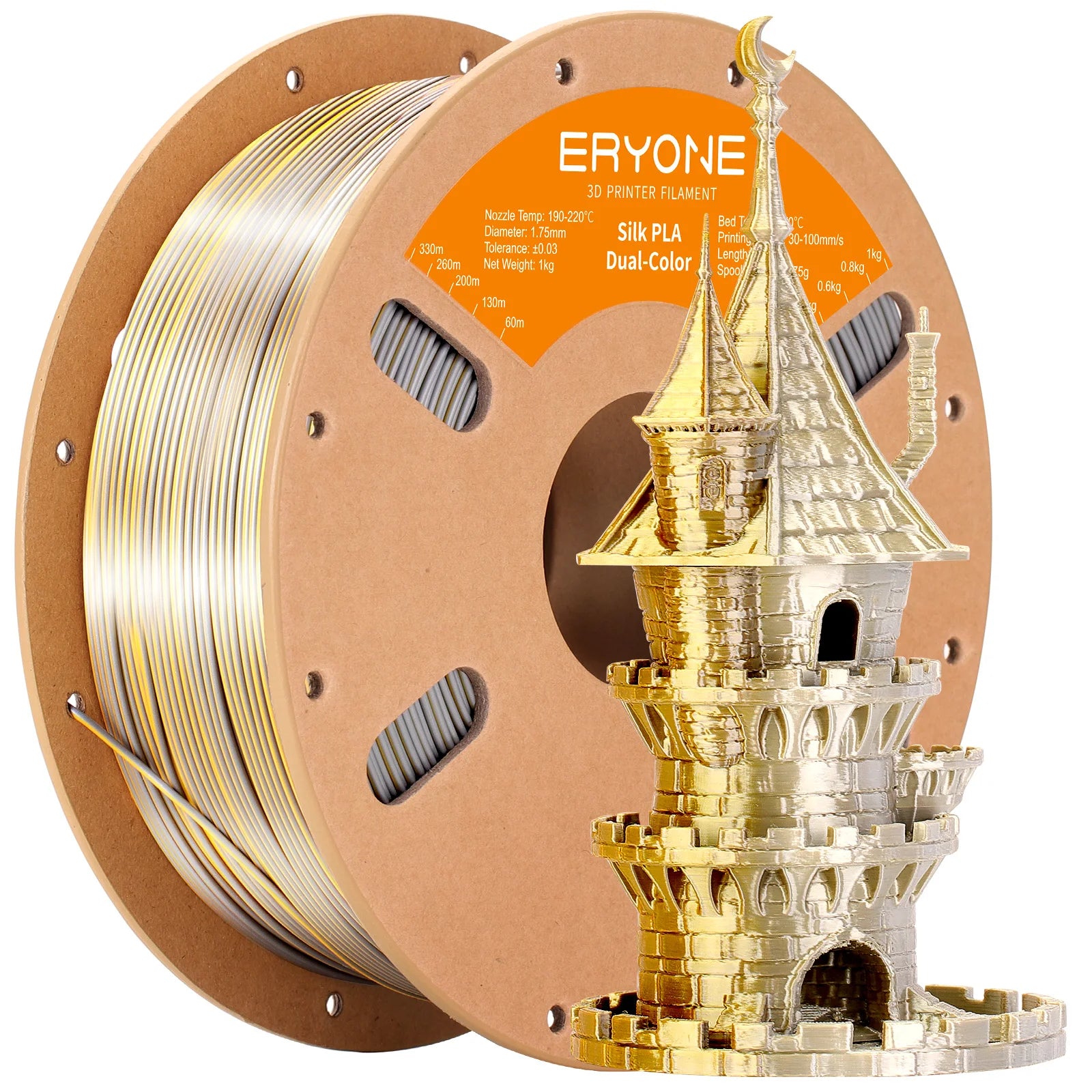 ERYONE 1KG Silk Dual Color PLA Series 3D Printer Filament 1.75mm, Dual-Color Coextrusion Silky Shiny Finish, 1kg Spool