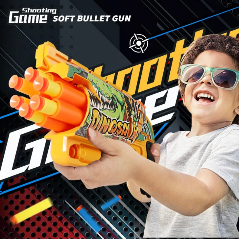 Children Air Soft Bullet Gun Toys Graffiti Shark Color Scheme 6-Round Automatic Safe Outdoor Shooting Sports Kids Boys Gifts