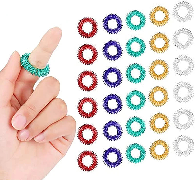 10pcs Finger Rings Set for Teens  Adults Stress Reducer Massager Stress Relief Fidget Toys Acupressure Rings Spiky Sensory
