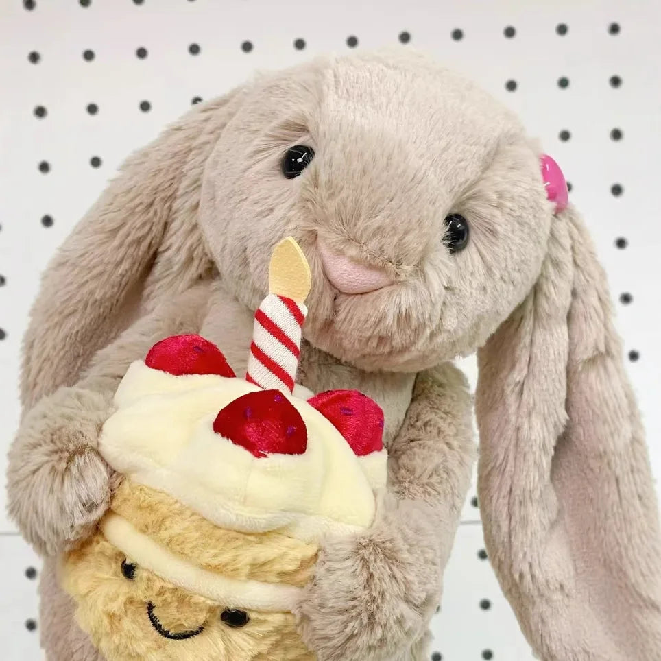 Bashful Beige Bunny Birthday Plush 23cm | Cupcake Stuffed Toy & Sofa Pillow