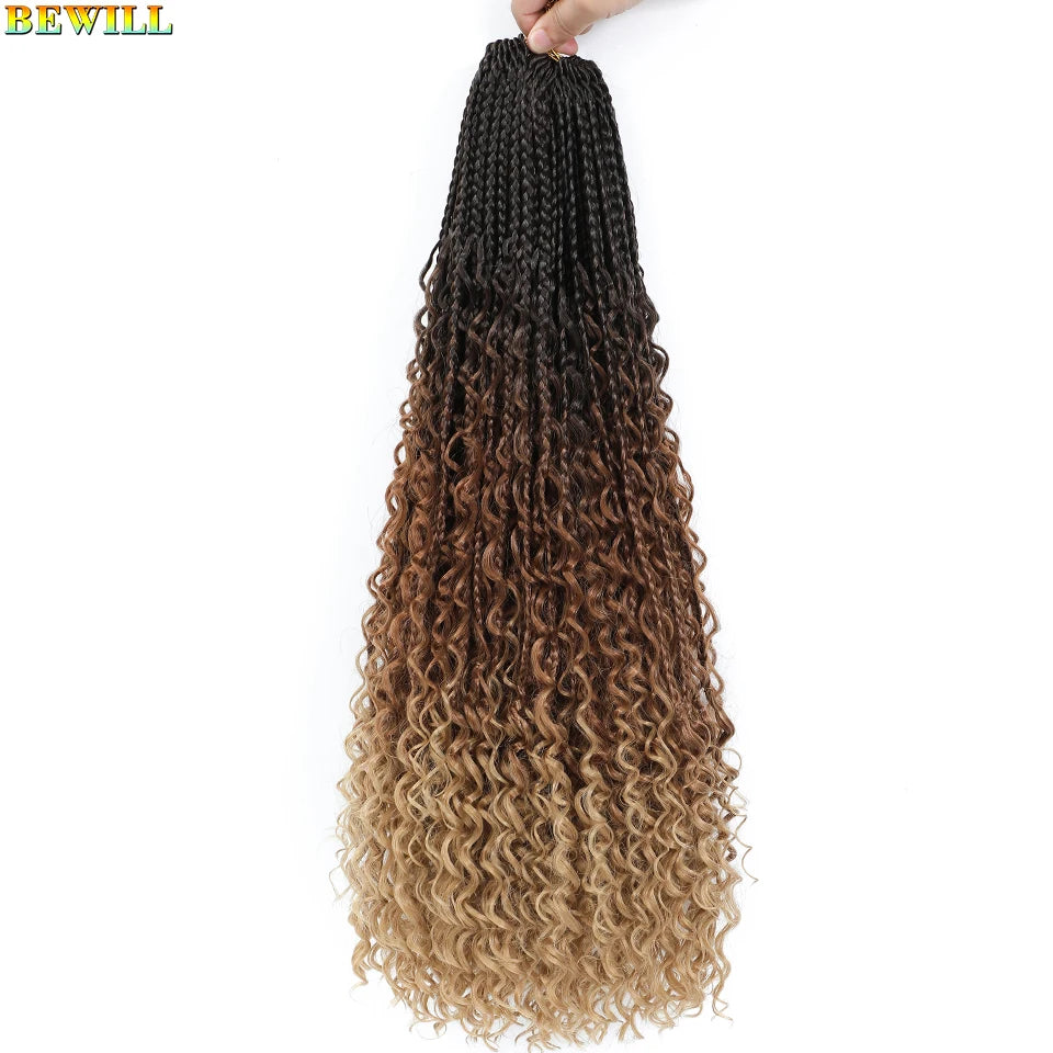 Goddess Box Braids Crochet Hair 14 18 24 Inch Bohemian Hippie Box Braids With Curly Ends Synthetic Braiding Hair for Black Women