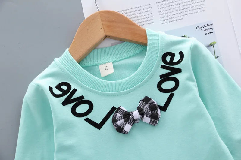 Girls' Bow Plaid Long Sleeve Top & Pants 2-Piece Set