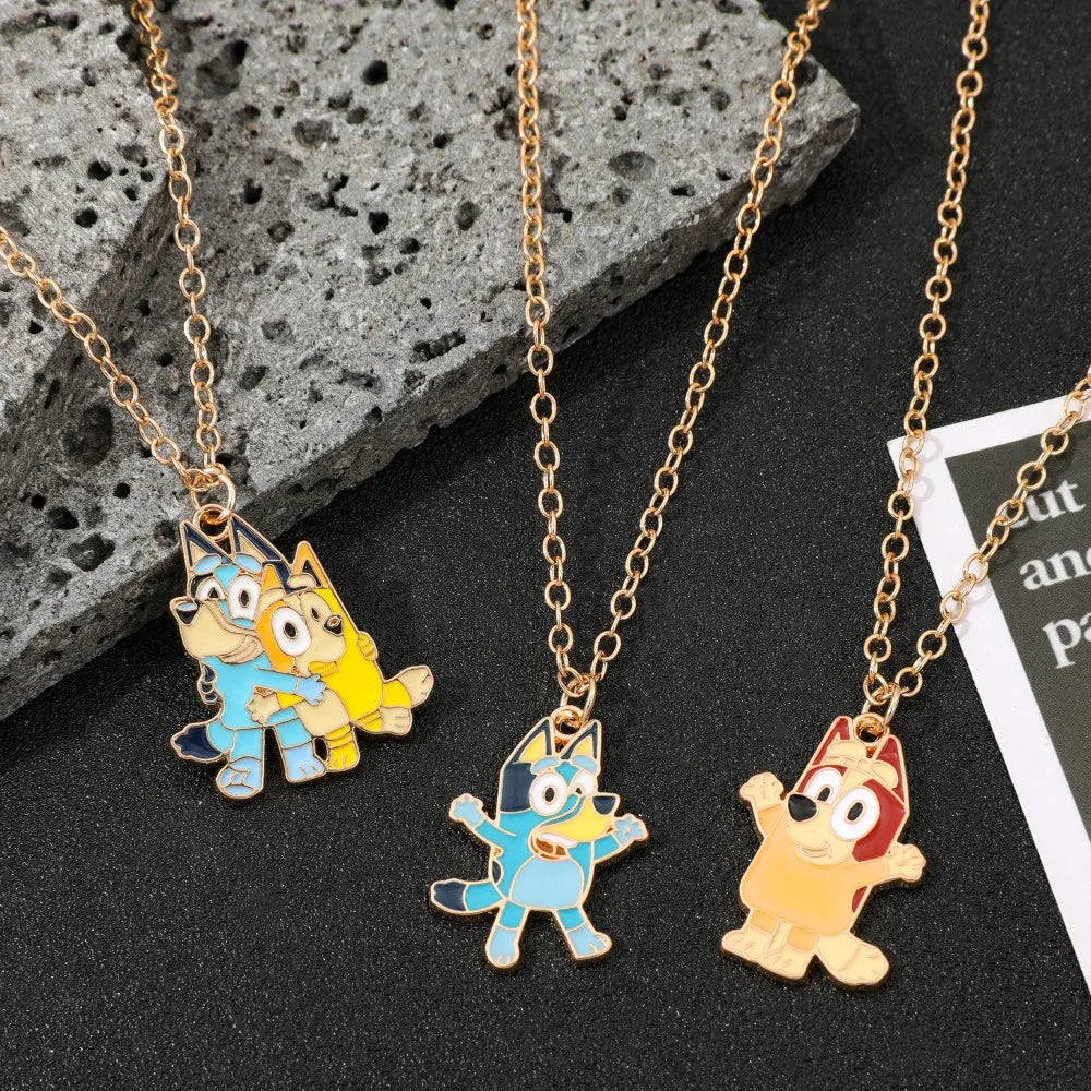 Bluey Animation Enamel Pendant Necklace Cute Cartoon Character Fashion Accessory for Children Creative Birthday Gift