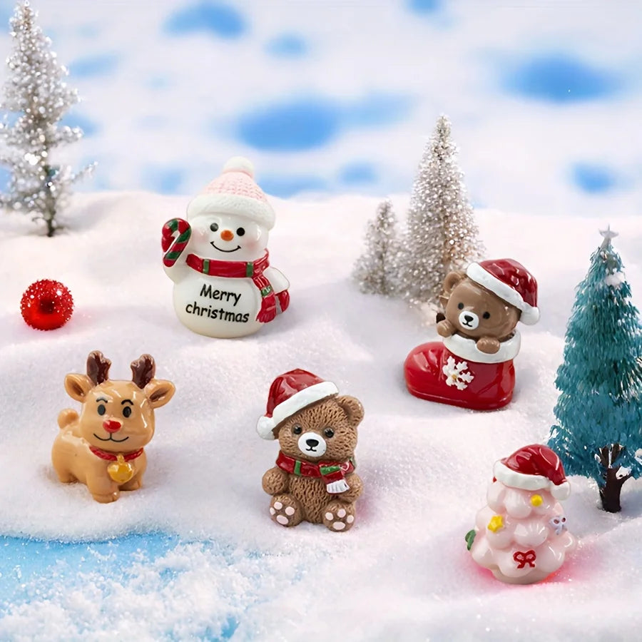5-Piece Resin Christmas Figurine Set – Bear, Deer & Snowman