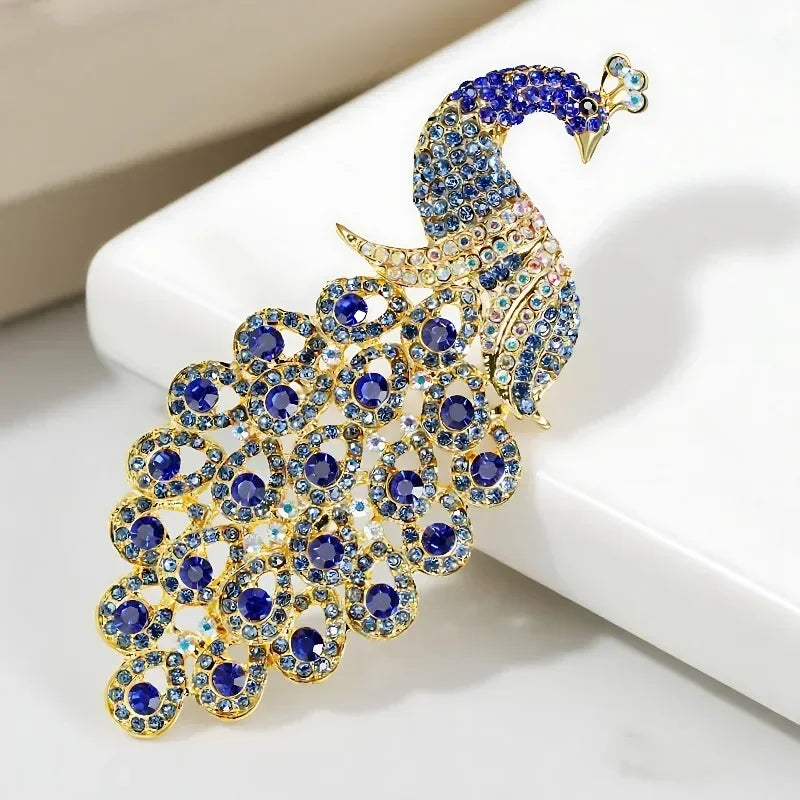 Luxury Peacock Feather Brooch – Sparkling Purple Rhinestone Lapel Pin for Women