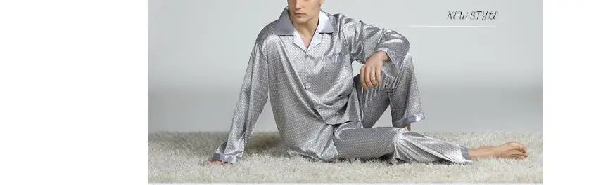 2026Men's Spring Summer Pajamas Sets Long Sleeve Tops&Pants Two-pieces Satin Home Clothes Male Ice Silk Printed Lounge Nightwear