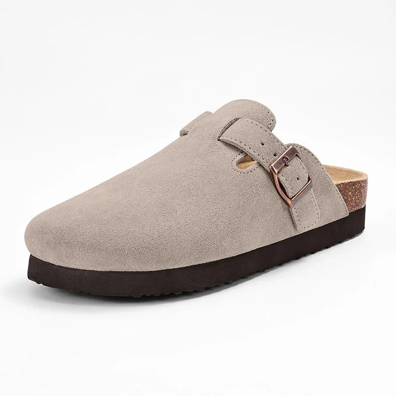 Goosecret Men Cow Suede Clogs Soft Cork Footbed Men Mules Slippers Fashion Men House Sandals With Arch Support Men Beach Sandals
