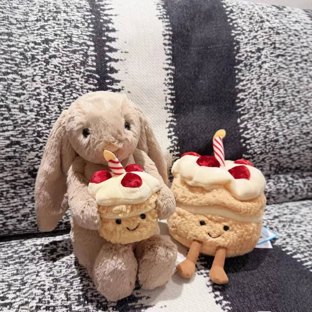 Bashful Beige Bunny Birthday Plush 23cm | Cupcake Stuffed Toy & Sofa Pillow