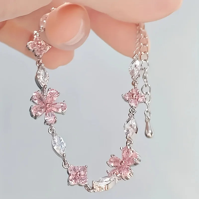 Sakura Cherry Blossom Adjustable Link Bracelet – Floral Wrist Chain for Women & Teens