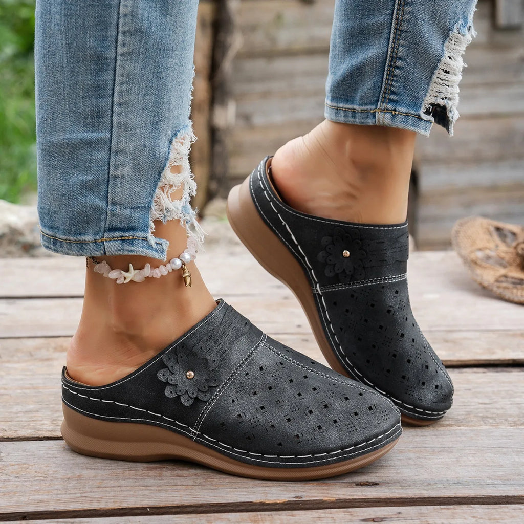 Women's Metal Accent PU Slip-On Mule Flats