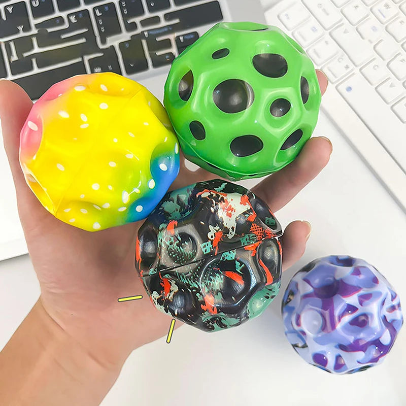 Galaxy Moon Shape Porous Bouncy Ball | Popping Sensory Fidget Toy | Stress Relief | Kids & Adults