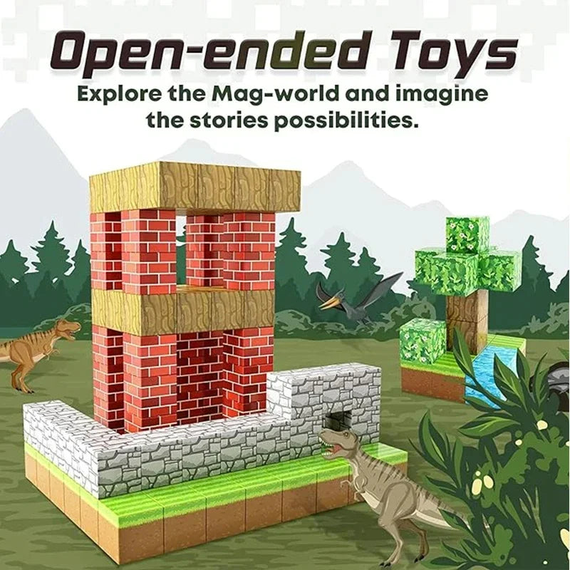 Magnetic Building Block Mine World Magnet Cube Set Magnetic Tiles for Boys Girls Age 3+ DIY STEM Sensory Cubes Construction Toys