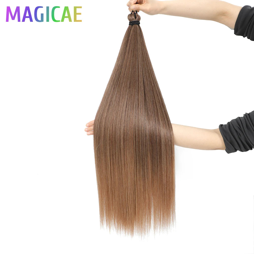 Braids Crochet 3Pcs 28Inches 300grams Synthetic Straight Bundles Orange Highlight Brown Braiding Hair Ombre Blond Gray White 60#
