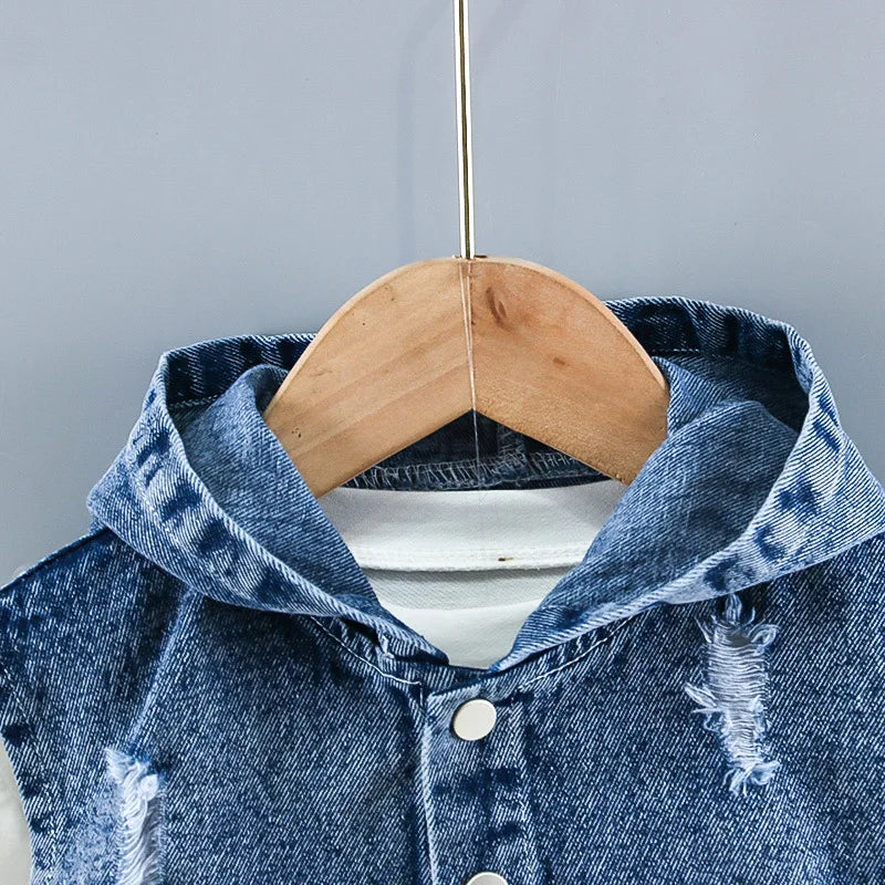 Baby Boy Fashion Ripped Denim 3-Piece Suit Set