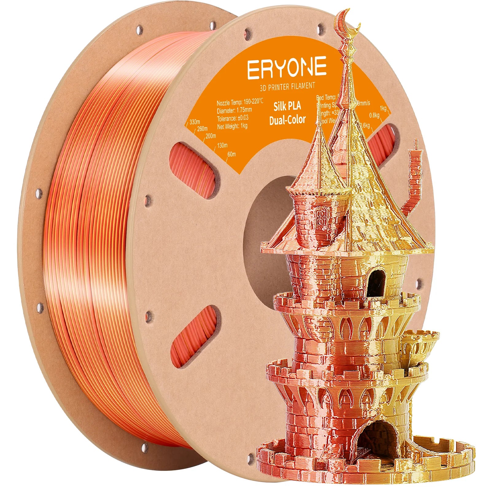 ERYONE 1KG Silk Dual Color PLA Series 3D Printer Filament 1.75mm, Dual-Color Coextrusion Silky Shiny Finish, 1kg Spool