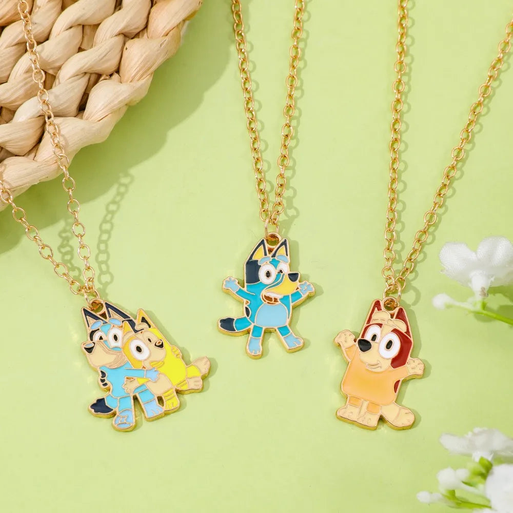 Bluey Animation Enamel Pendant Necklace Cute Cartoon Character Fashion Accessory for Children Creative Birthday Gift