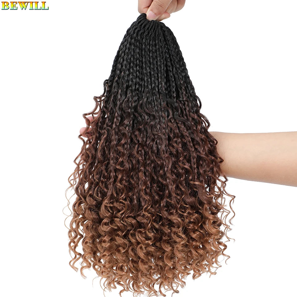 Goddess Box Braids Crochet Hair 14 18 24 Inch Bohemian Hippie Box Braids With Curly Ends Synthetic Braiding Hair for Black Women