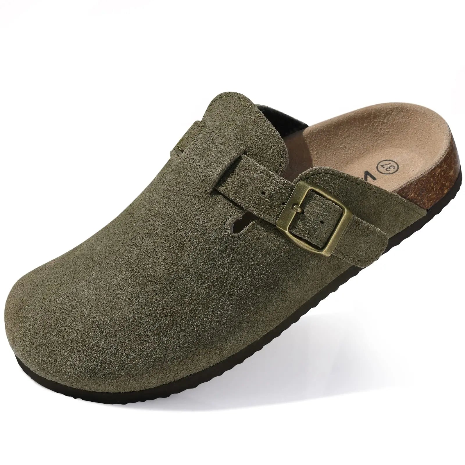 Goosecret Men Cow Suede Clogs Soft Cork Footbed Men Mules Slippers Fashion Men House Sandals With Arch Support Men Beach Sandals