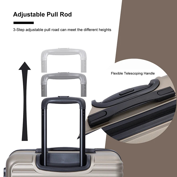 3 Piece Luggage Sets ABS Lightweight Suitcase with Two Hooks Spinner Wheels TSA Lock GOLD