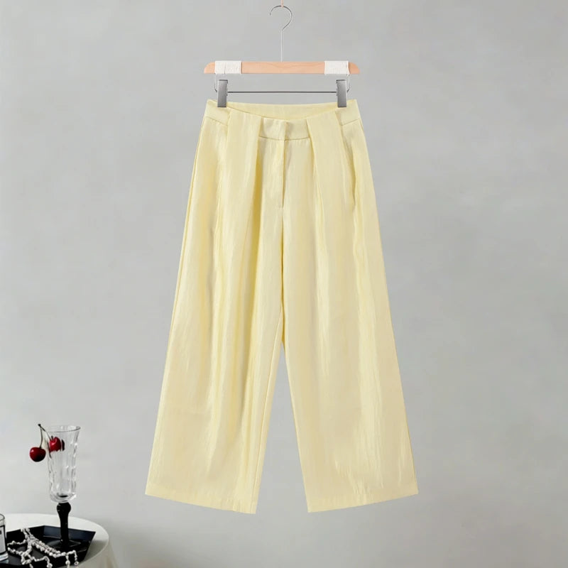 Elegant Stain Loose Jacket Pants Suit Women Solid Lace Up Full Sleeve V-neck Jackets Wide Leg Trousers Fashion Street Sets Lady