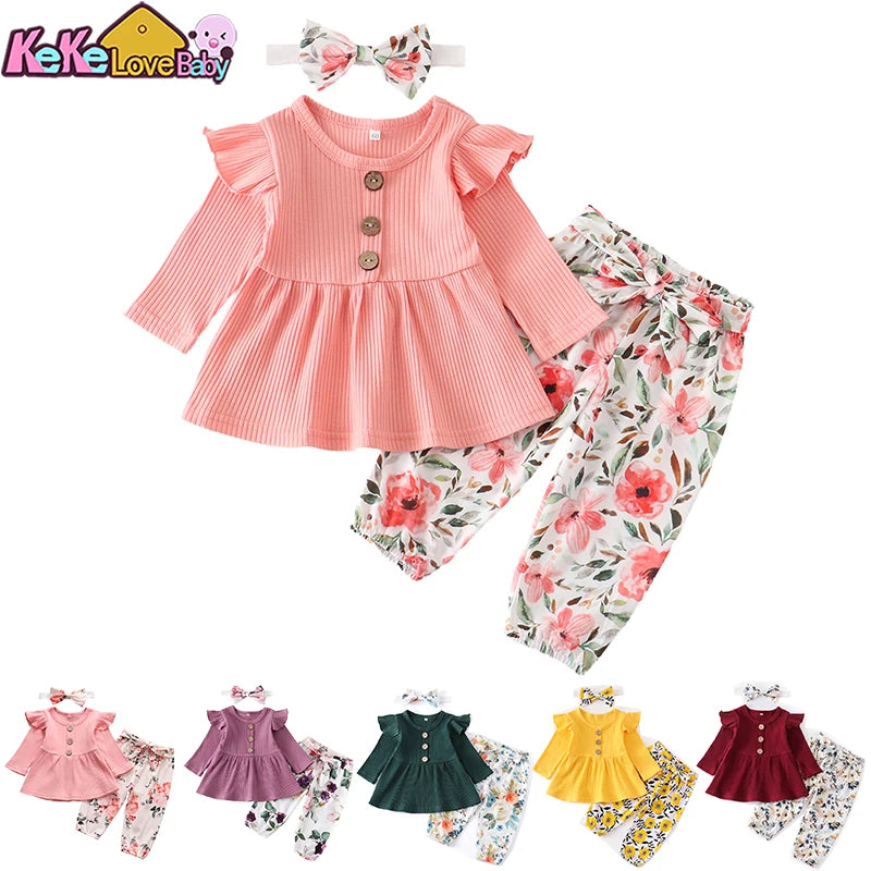 Newborn Baby Girl 3-Piece Knit Top, Floral Pants & Headband Set