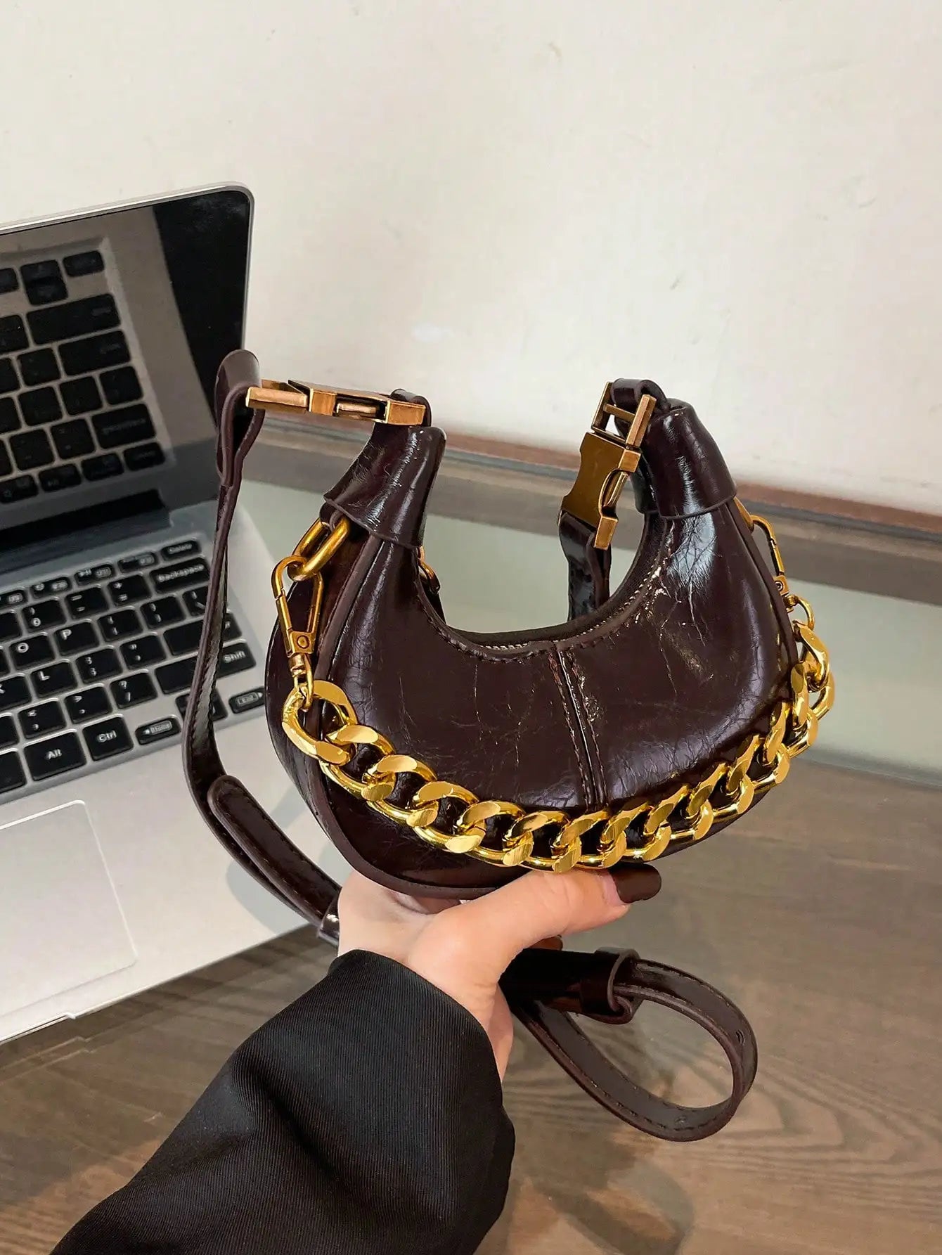 Women's Sequined Chain PU Top-Handle Hobo Bag