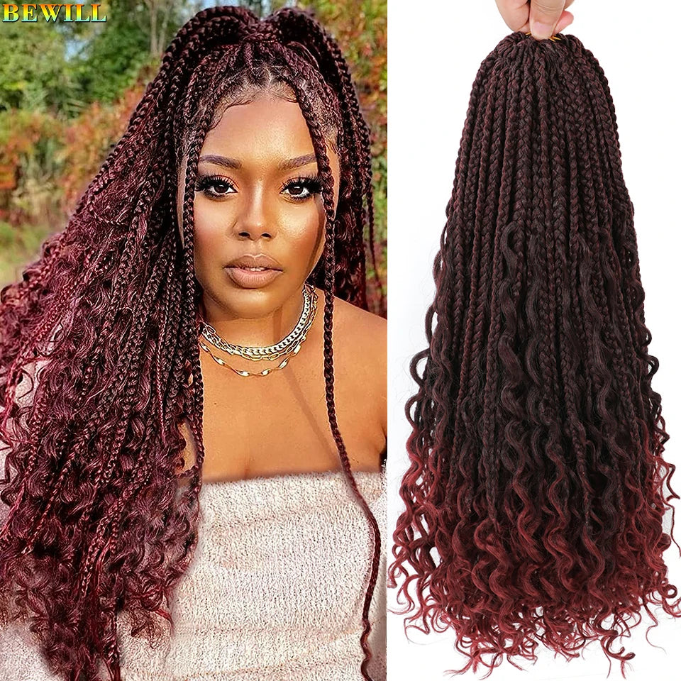 Goddess Box Braids Crochet Hair 14 18 24 Inch Bohemian Hippie Box Braids With Curly Ends Synthetic Braiding Hair for Black Women