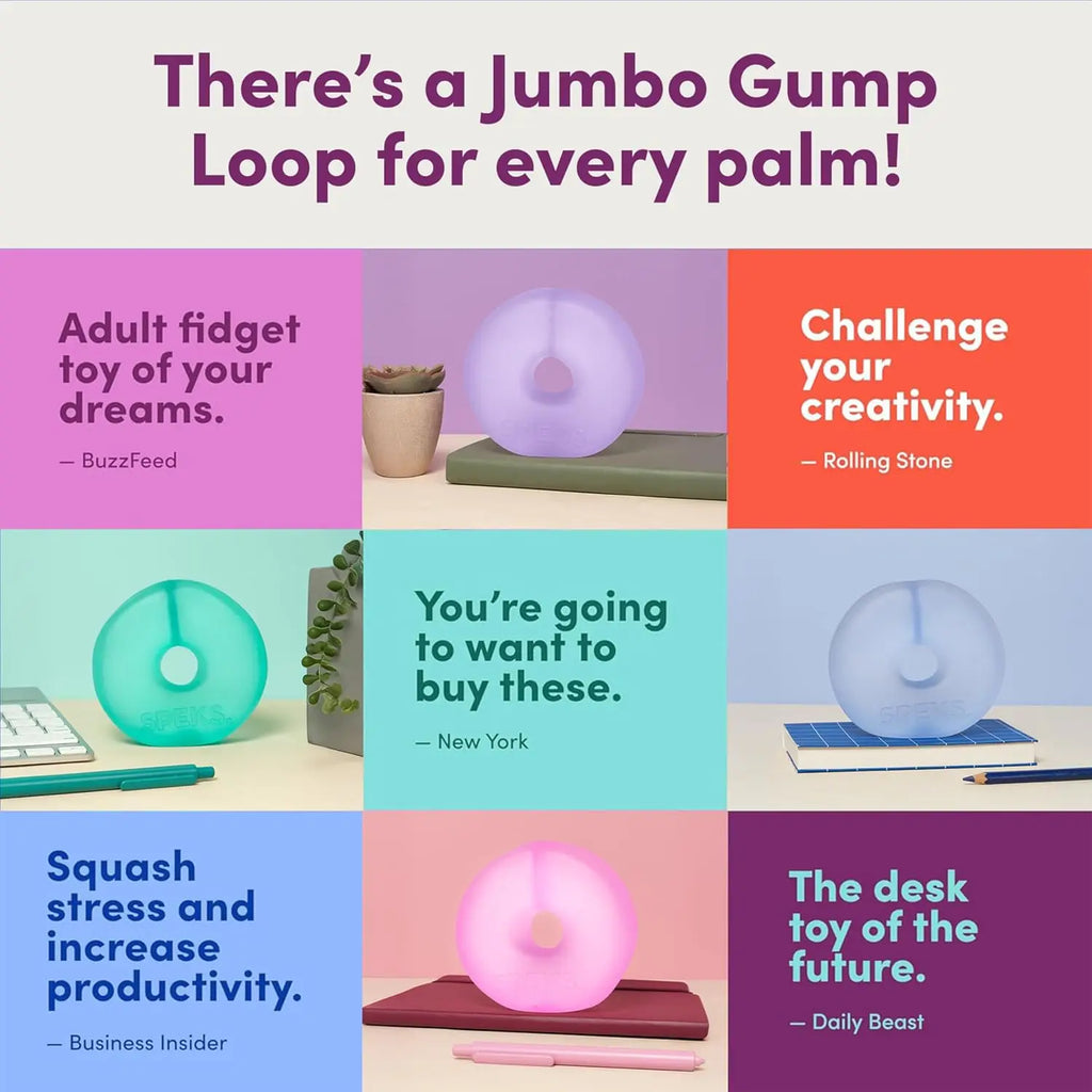 Speks Jumbo Loop Gel-Filled Stress Ball | Ultra-Squishy Fidget Toy | Stress & Anxiety Relief | 4 Colors | Ages 12+