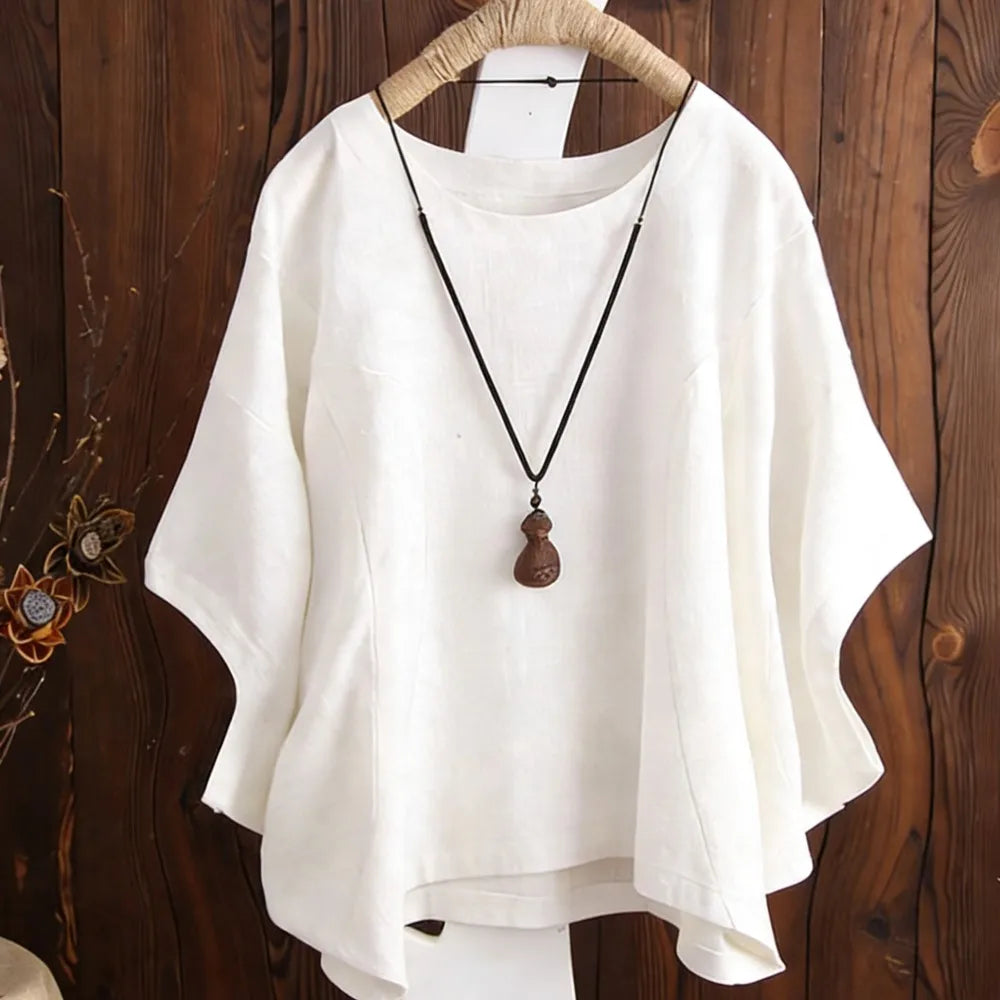 2026 Summer Women's Blouse O-Neck Loose Pullover Tops Casual Half Sleeve Solid Color Tee Top Shirt Blusas Female Clothing Simple