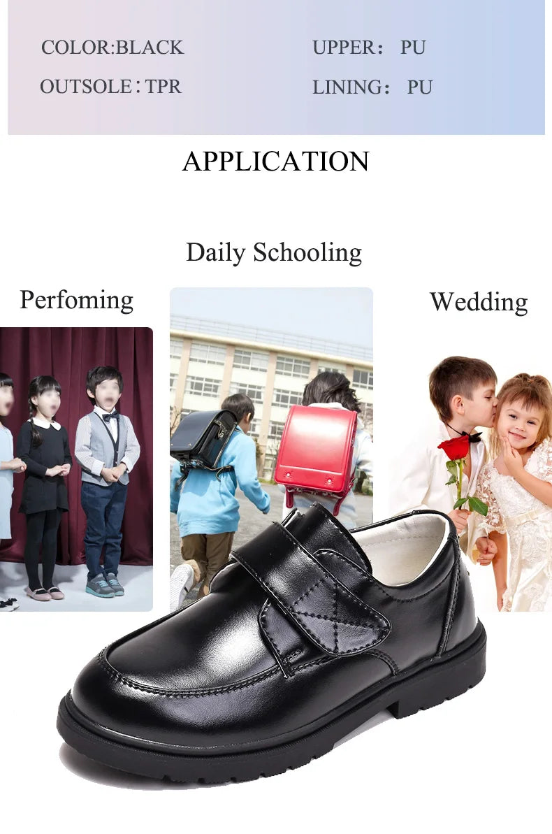 Kids' Black PU Leather School Shoes