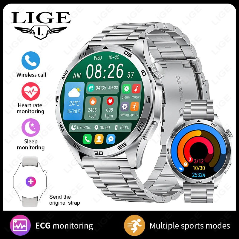 LIGE Men's Smartwatch – Bluetooth Call, ECG, Heart Rate & Fitness Tracker Watch