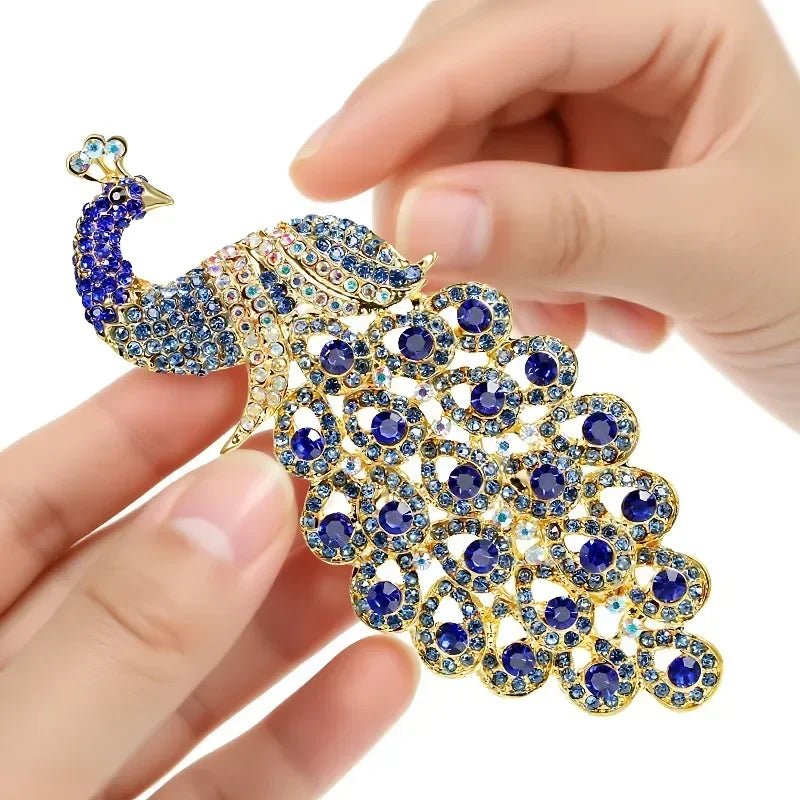 Luxury Peacock Feather Brooch – Sparkling Purple Rhinestone Lapel Pin for Women