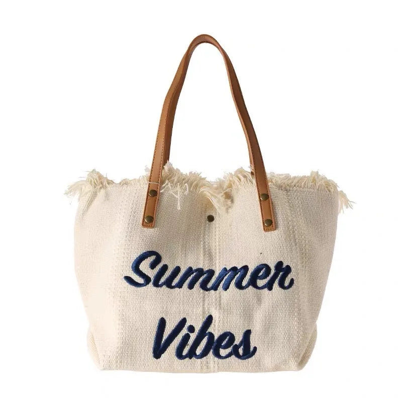 Women's Canvas Embroidered Letter Tote Bag