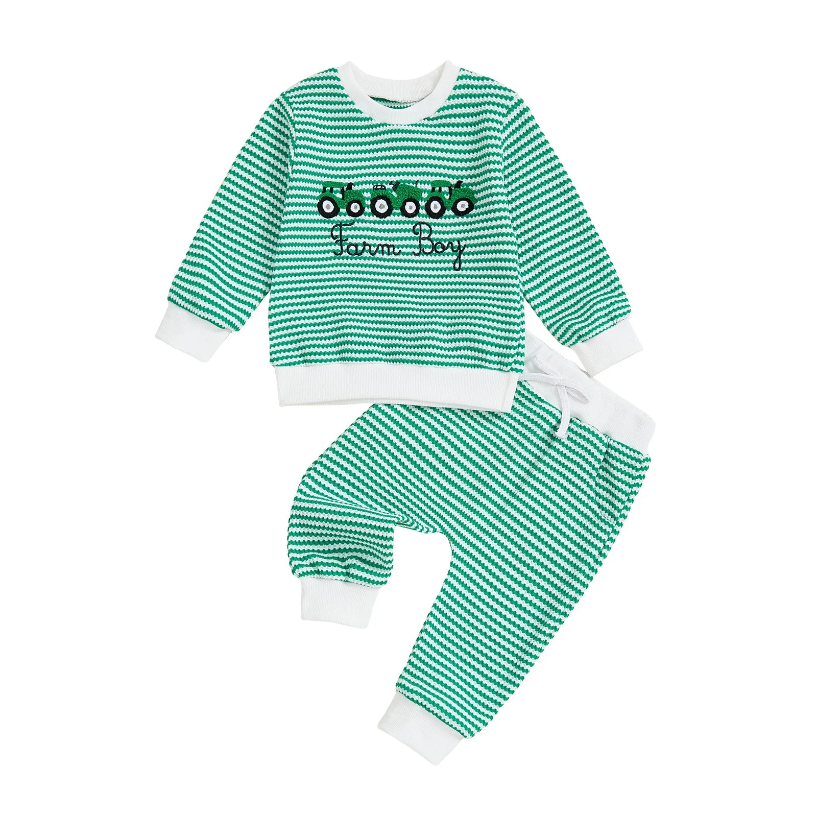 Baby Boy Truck Embroidery Striped Sweatshirt & Joggers Set