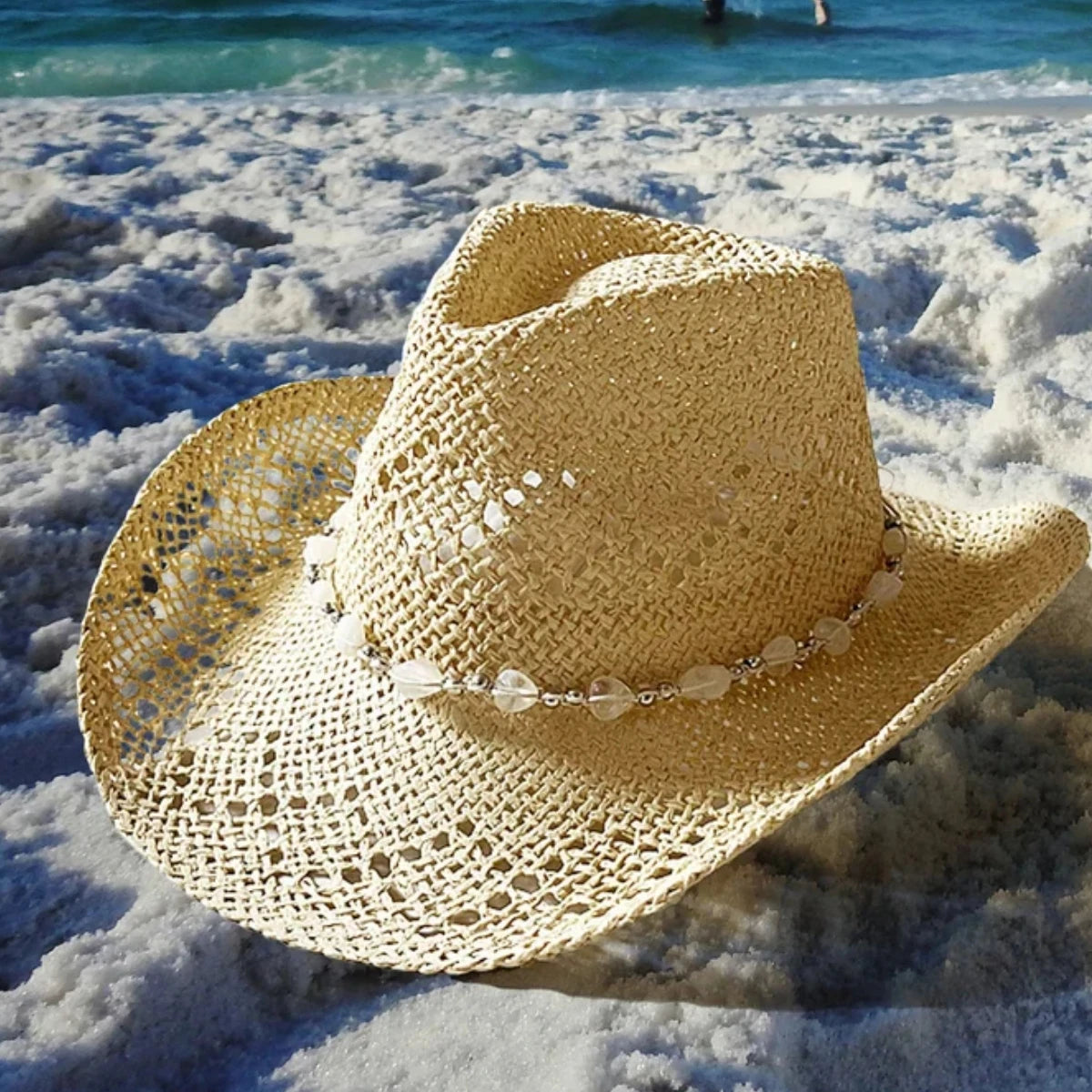 Women's Straw Cowgirl Hat – Wide Brim Shapeable Western Beach Sun Hat | Coastal Cowgirl Style