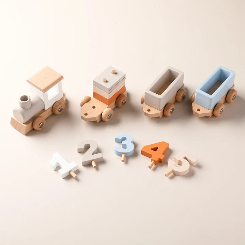 Wooden Train Birthday Toy Montessori Toys Baby Educational Toys Wooden Trolley Number Of Wood Baby's Toys Baby Learning Toys