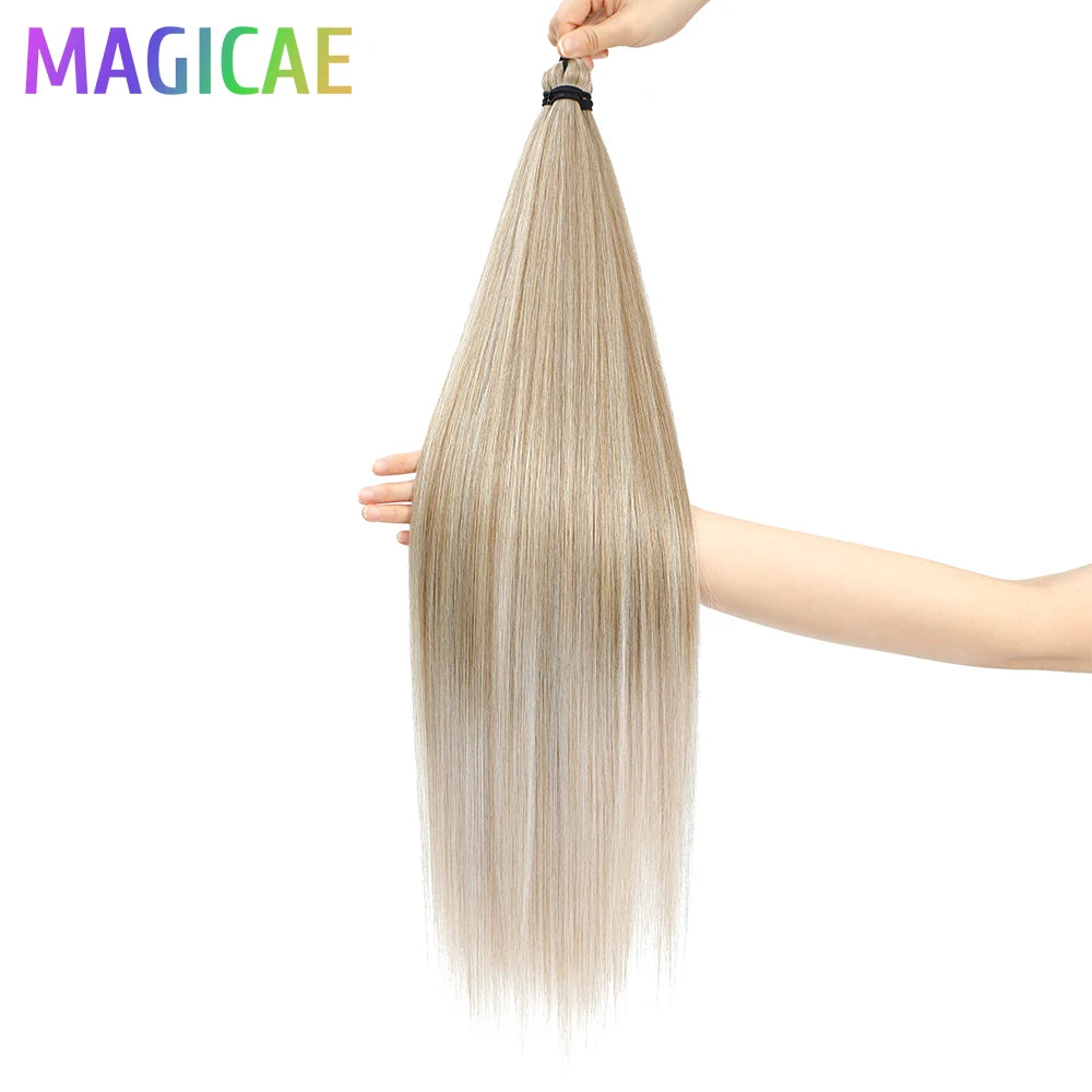 Braids Crochet 3Pcs 28Inches 300grams Synthetic Straight Bundles Orange Highlight Brown Braiding Hair Ombre Blond Gray White 60#