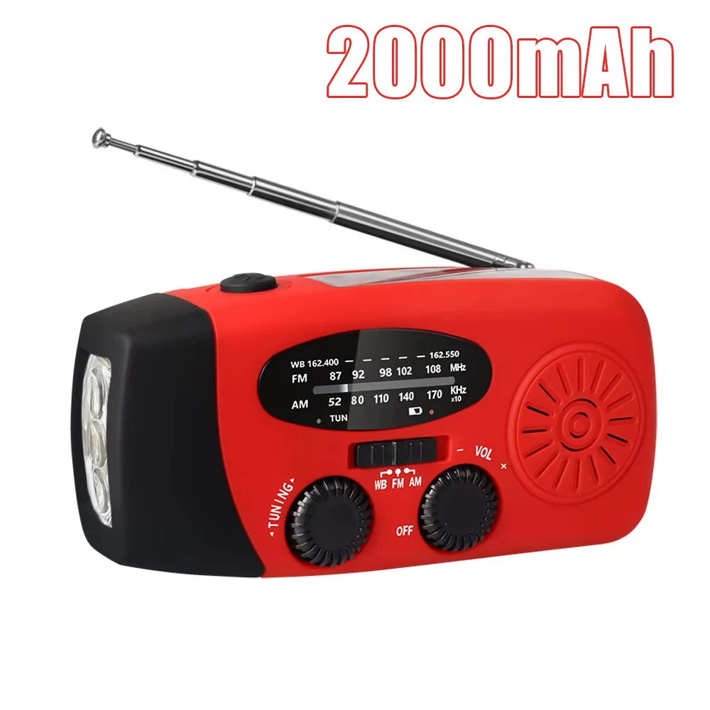 Solar Hand Crank Emergency Weather Radio – 2000mAh Phone Charger, AM/FM & 3 LED Flashlight