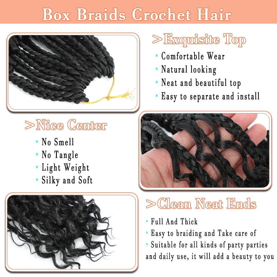 Goddess Box Braids Crochet Hair 14 18 24 Inch Bohemian Hippie Box Braids With Curly Ends Synthetic Braiding Hair for Black Women