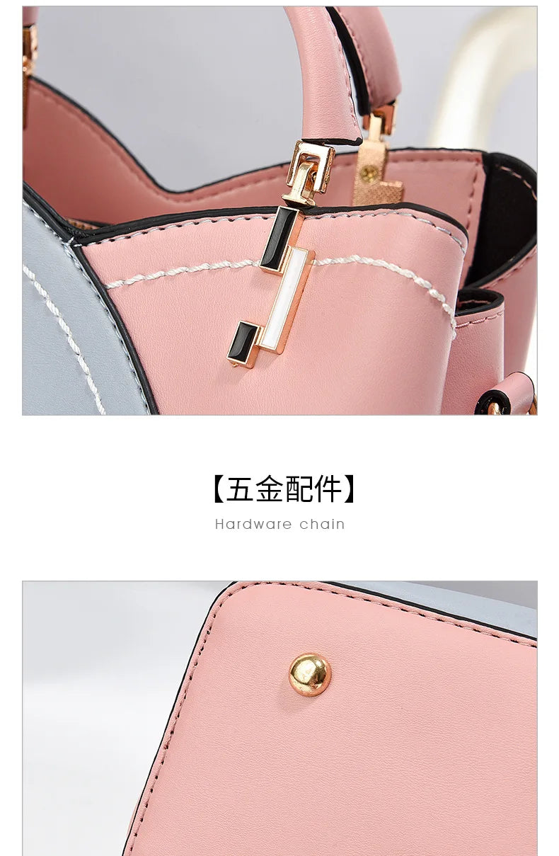 Women's Patchwork Appliqué PU Top-Handle Crossbody Tote