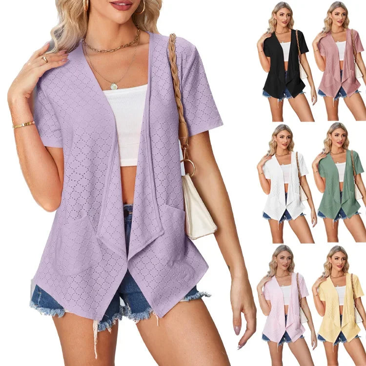 2026 Summer New Women's Wear Women's Hollow Solid Color Casual Cardigan Coat Multiple Colors Available Tops Women's Clothing